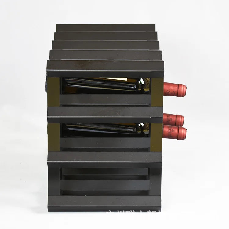 Modular Square Wine Rack with Pine Wood and Metal Frame