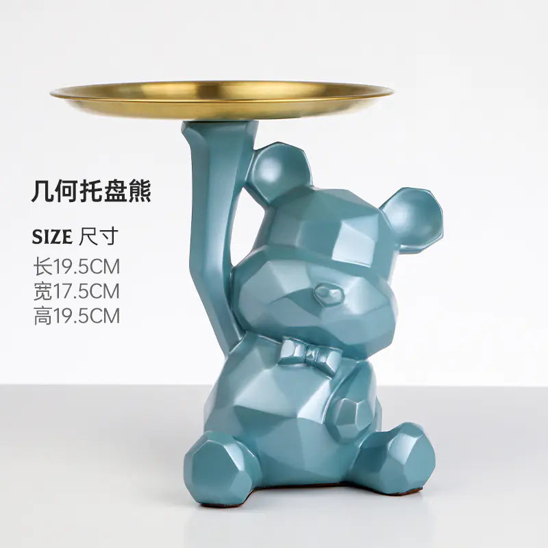 Creative Geometric Tray with Bear - Modern Home Decor