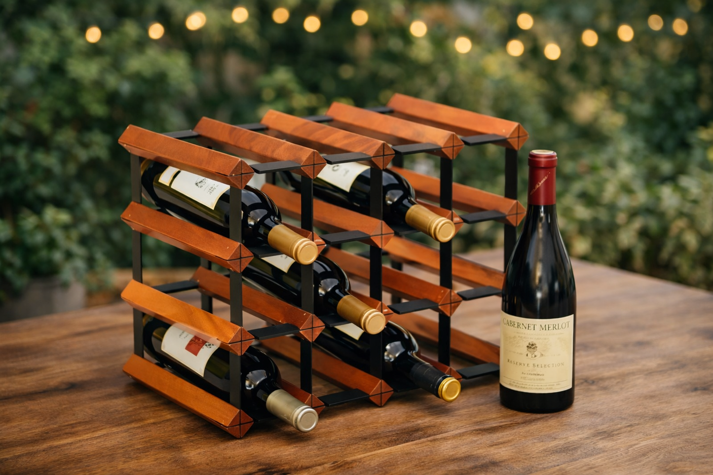 Modular Square Wine Rack with Pine Wood and Metal Frame