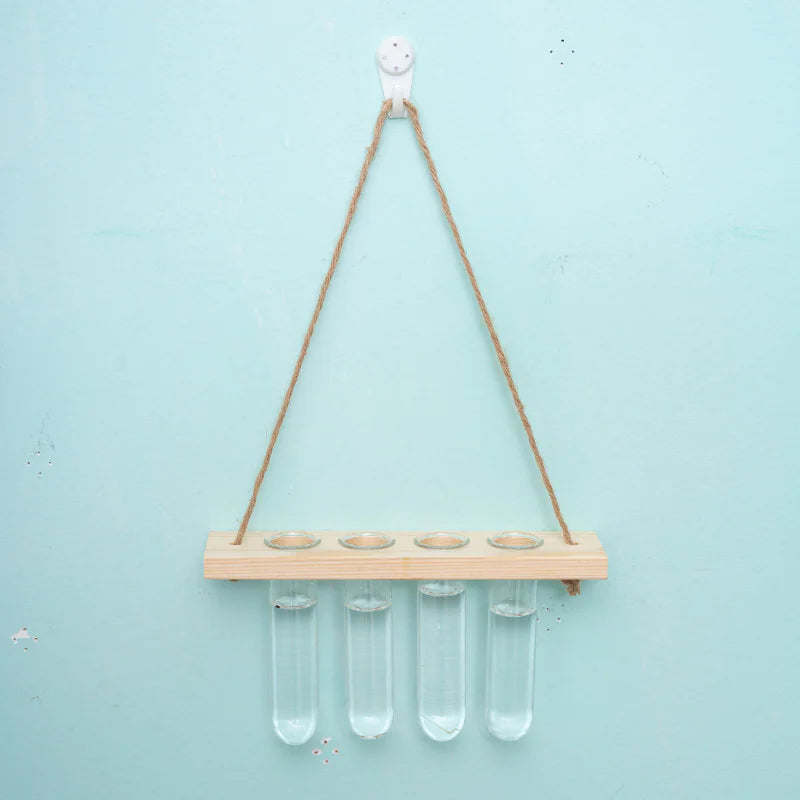 3-Layer Solid Wood Hydroponic Glass Vase Wall Decor