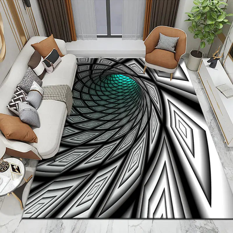3D Vortex Illusion Black and White Area Rug 15.75"x23.62"