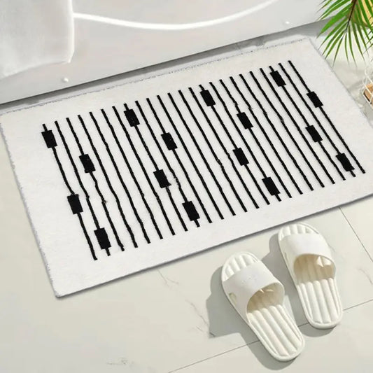 Black & White Striped Soft Non-Slip Bath Mat (1pc)