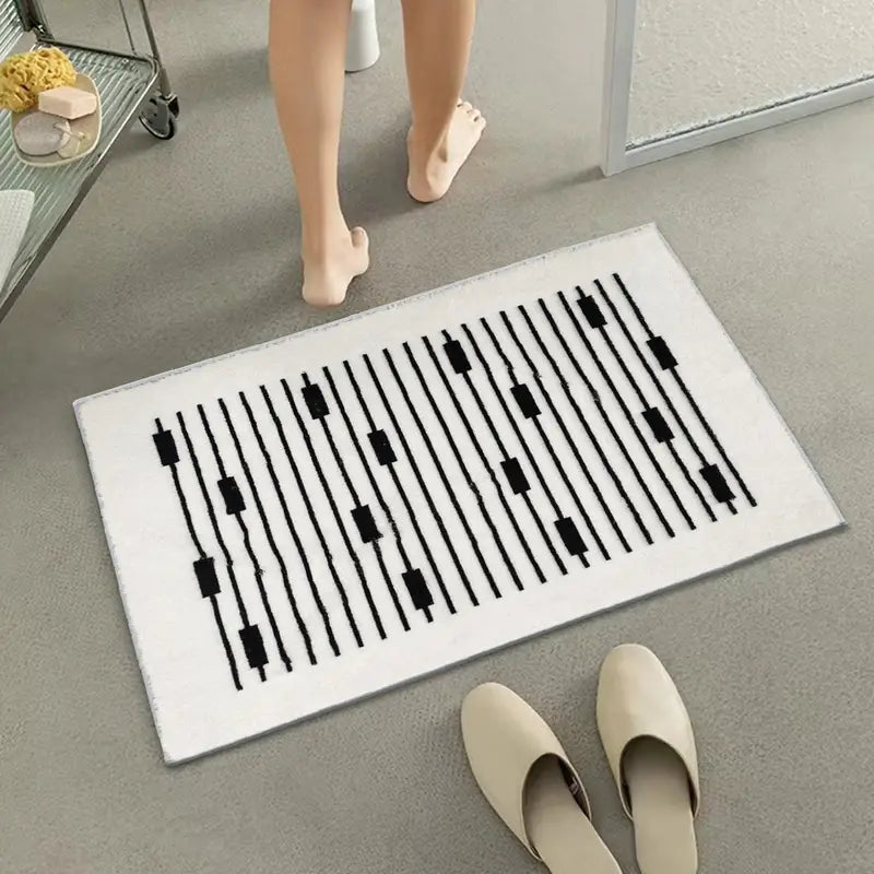 Black & White Striped Soft Non-Slip Bath Mat (1pc)