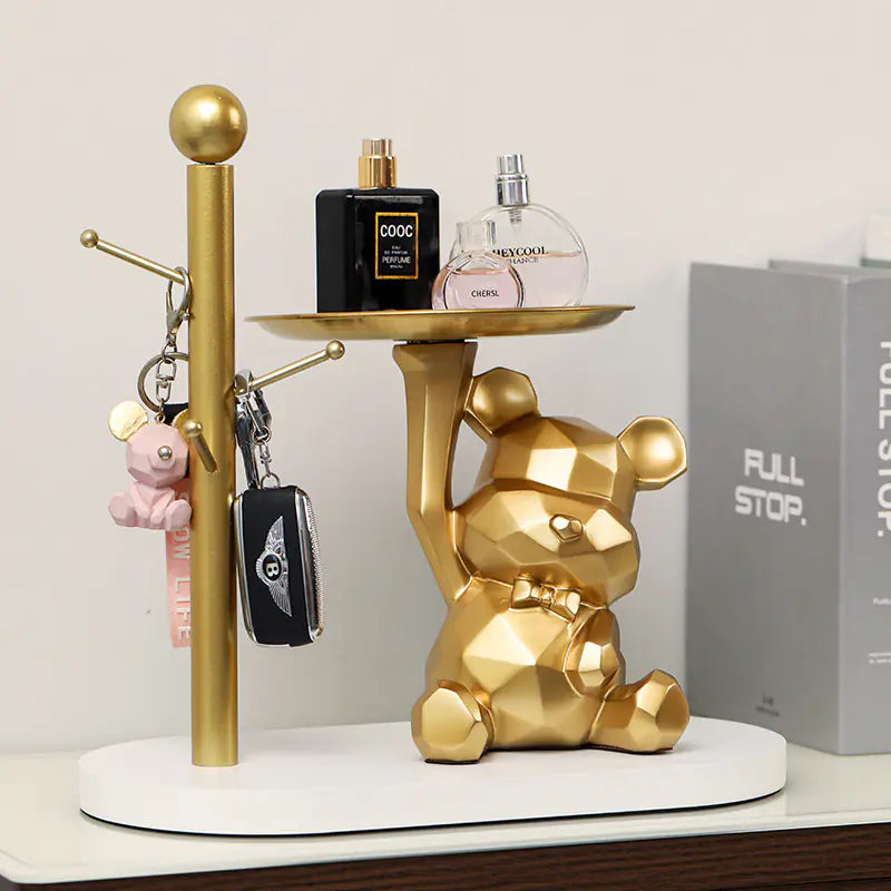 Creative Geometric Tray with Bear - Modern Home Decor